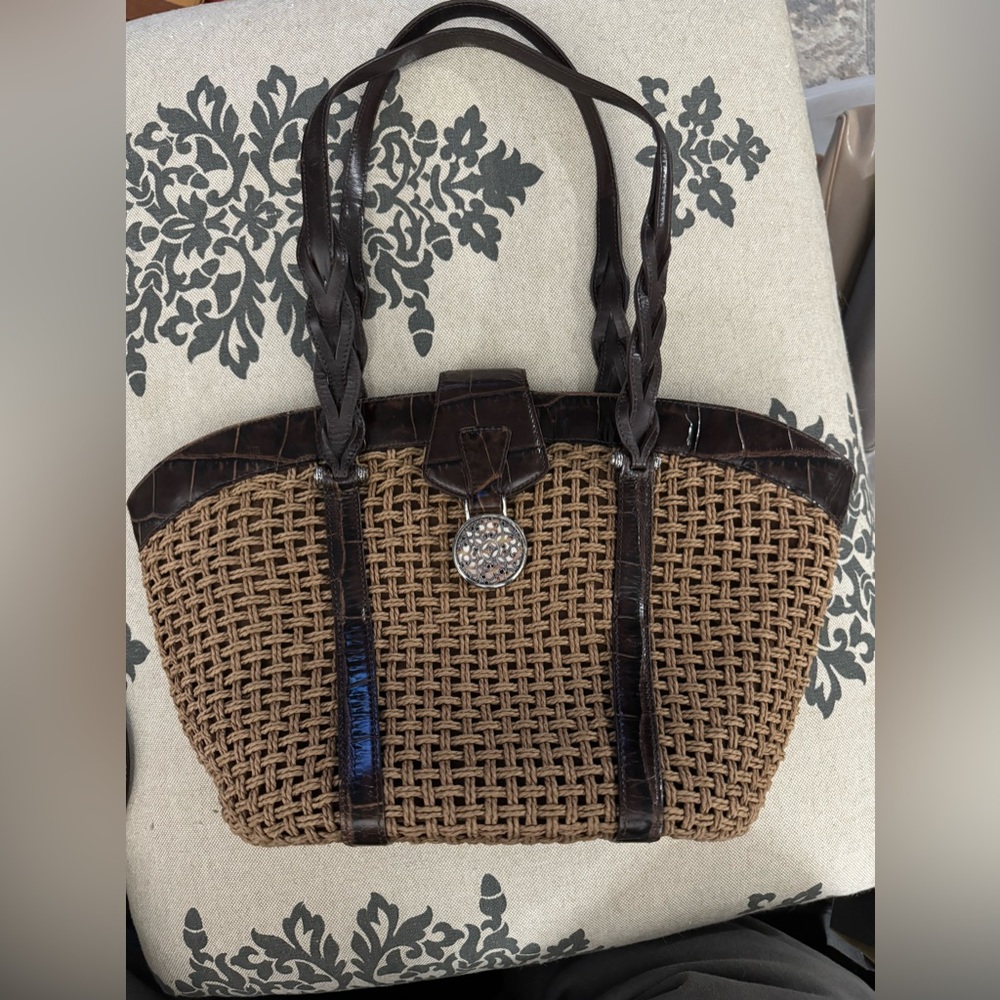 Brighton Brown Straw Woven bag with leather, lightly used, non smoking house